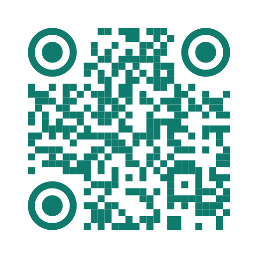 Green QR code with square modules and round eye centres