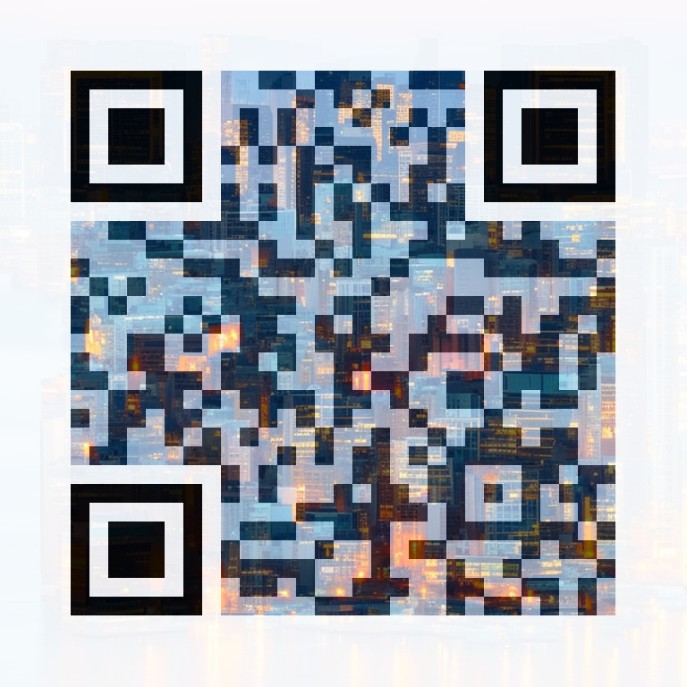 AI QR art — city skyline at sunset — scans to QR Code Harbor