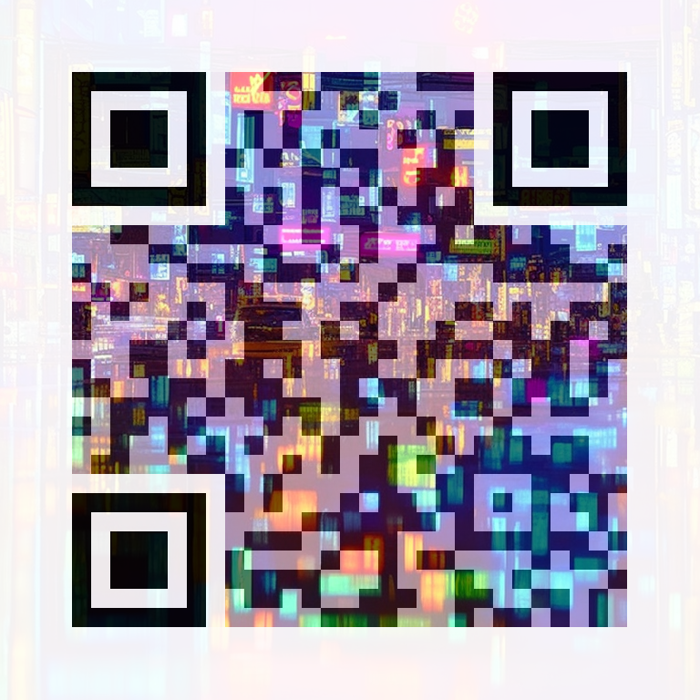 AI QR art — cyberpunk city — scans to QR Code Harbor