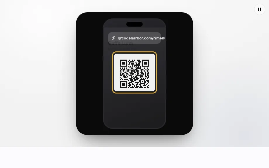 A table-tent QR code opening a restaurant menu on a phone